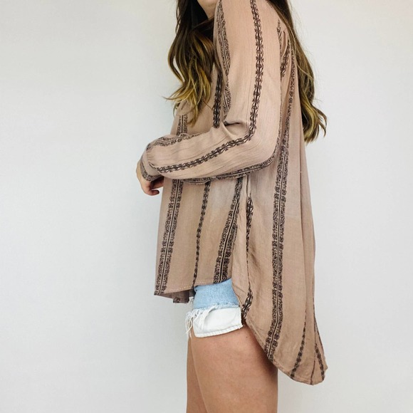 Free People Brown Purple Boho Henley Oversized Top - Picture 4 of 5